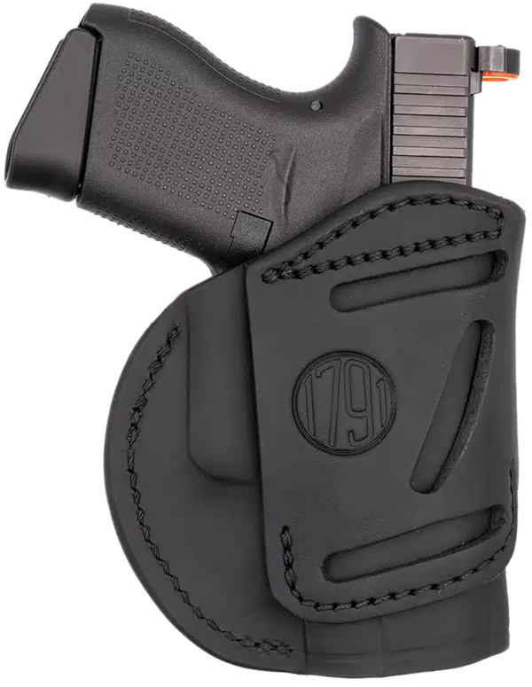 1791 Gunleather 4WH3SBLL 4-Way  IWB/OWB Size 03 Stealth Black Leather Belt Clip Compatible w/Glock 26/Ruger LC9/S&W M&P Shield/2.0 9/40 Left Hand