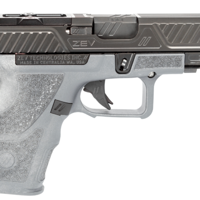 ZEV OZ9C-CPT-COM-G OZ9 Elite Compact 9mm Luger Caliber with 19+1 Capacity, Gray Finish Picatinny Rail Frame, Serrated/Optic Cut Black Stainless Steel Ported Slide & Polymer Grip